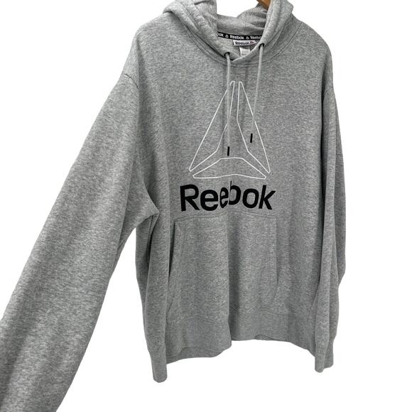 Reebok Hoodie Mens 2XL XXL Sweatshirt Gray Pullover Logo Long Sleeves - Picture 5 of 9